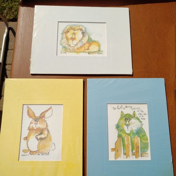 BRAND NEW SET OF 3 NEDOBECK PRINTS WITH CAT, LION, AND RABBIT AND CUSTOM MATS - Picture 7 of 14